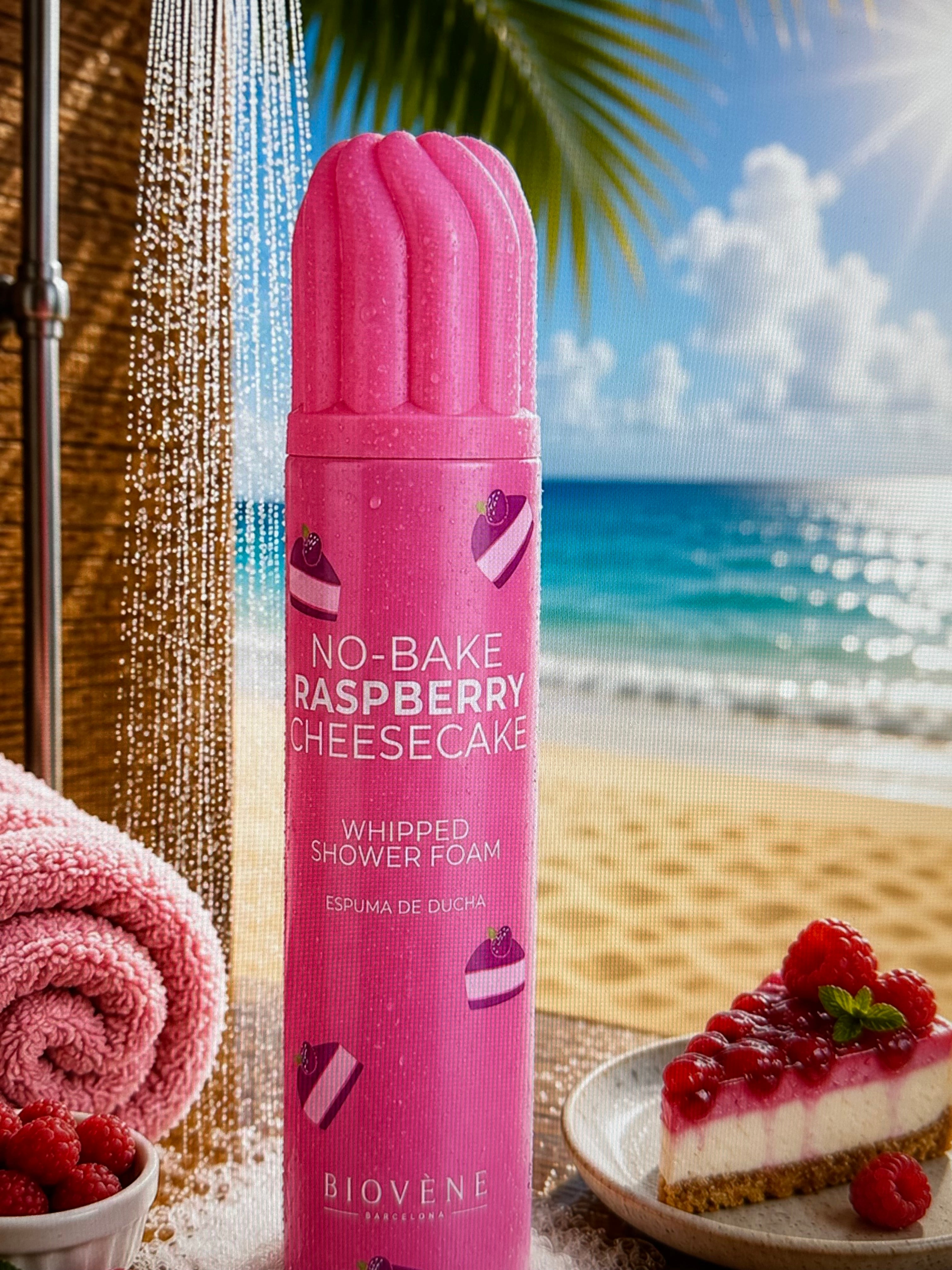Mousse de douche cheesecake framboise
